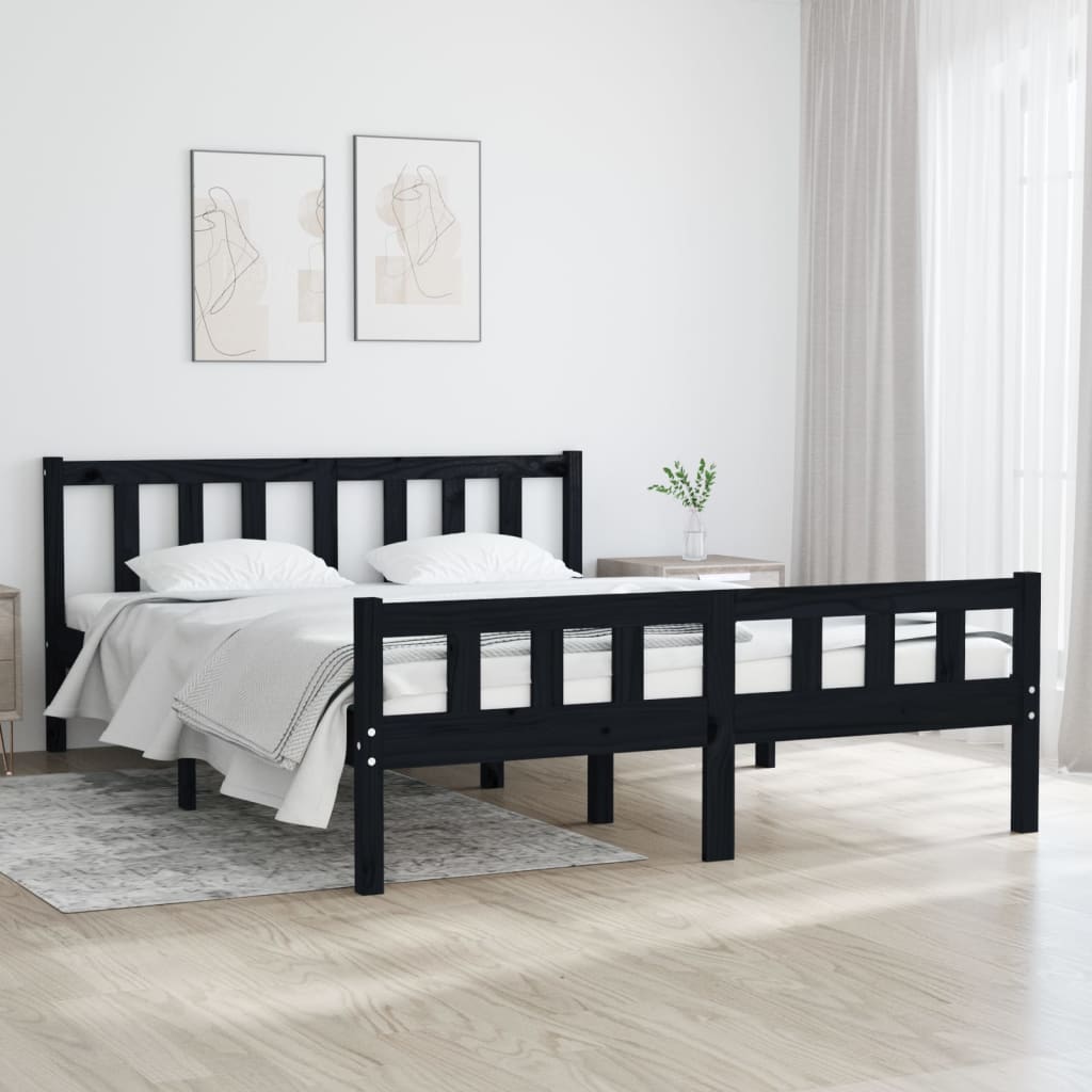 Estructura de cama doble madera maciza negro 135x190 cm