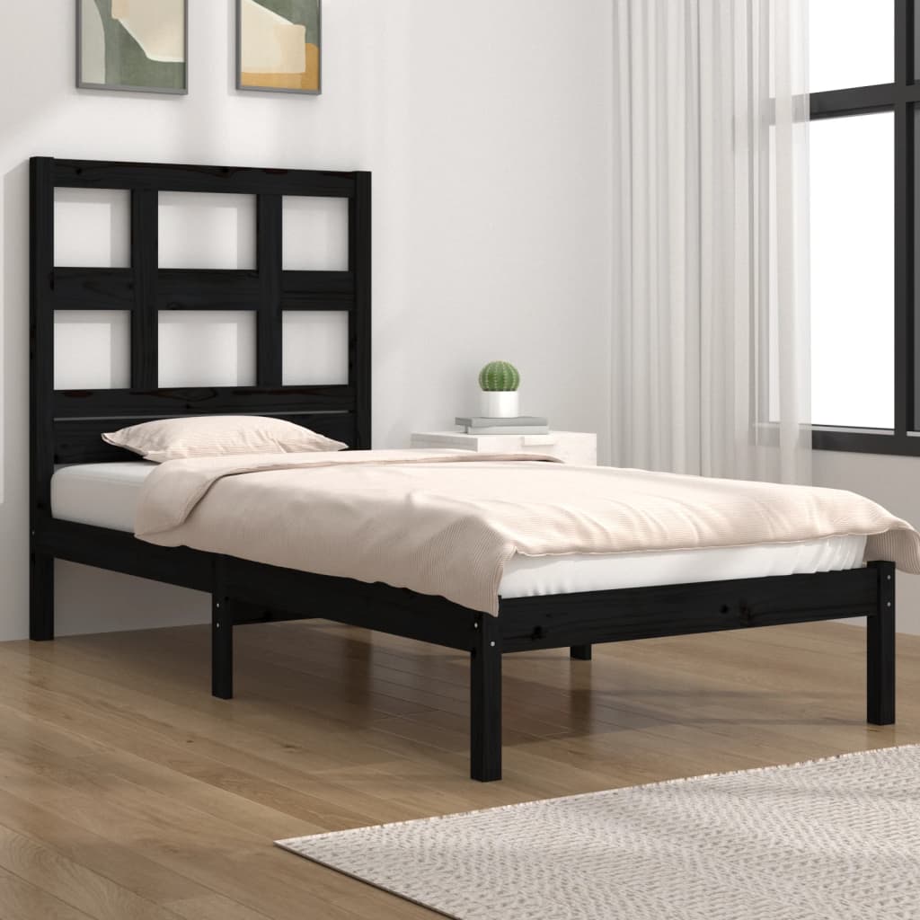 Estructura de cama Negro Madera maciza de pino 90x190 cm Individual