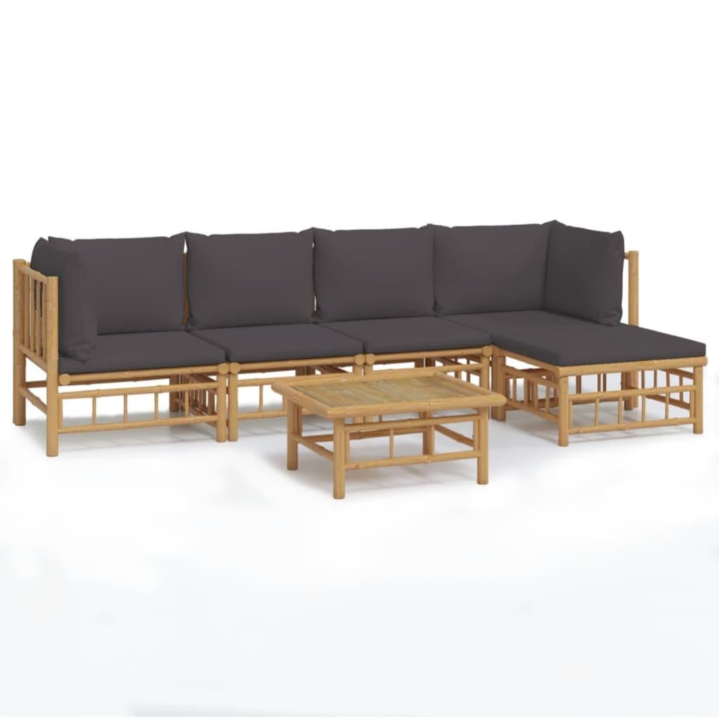 VidaXL Set Divani Da Giardino In Bambù 2 Pezzi Con Cuscini Grigio Scuro - Angolare Modulare - 2