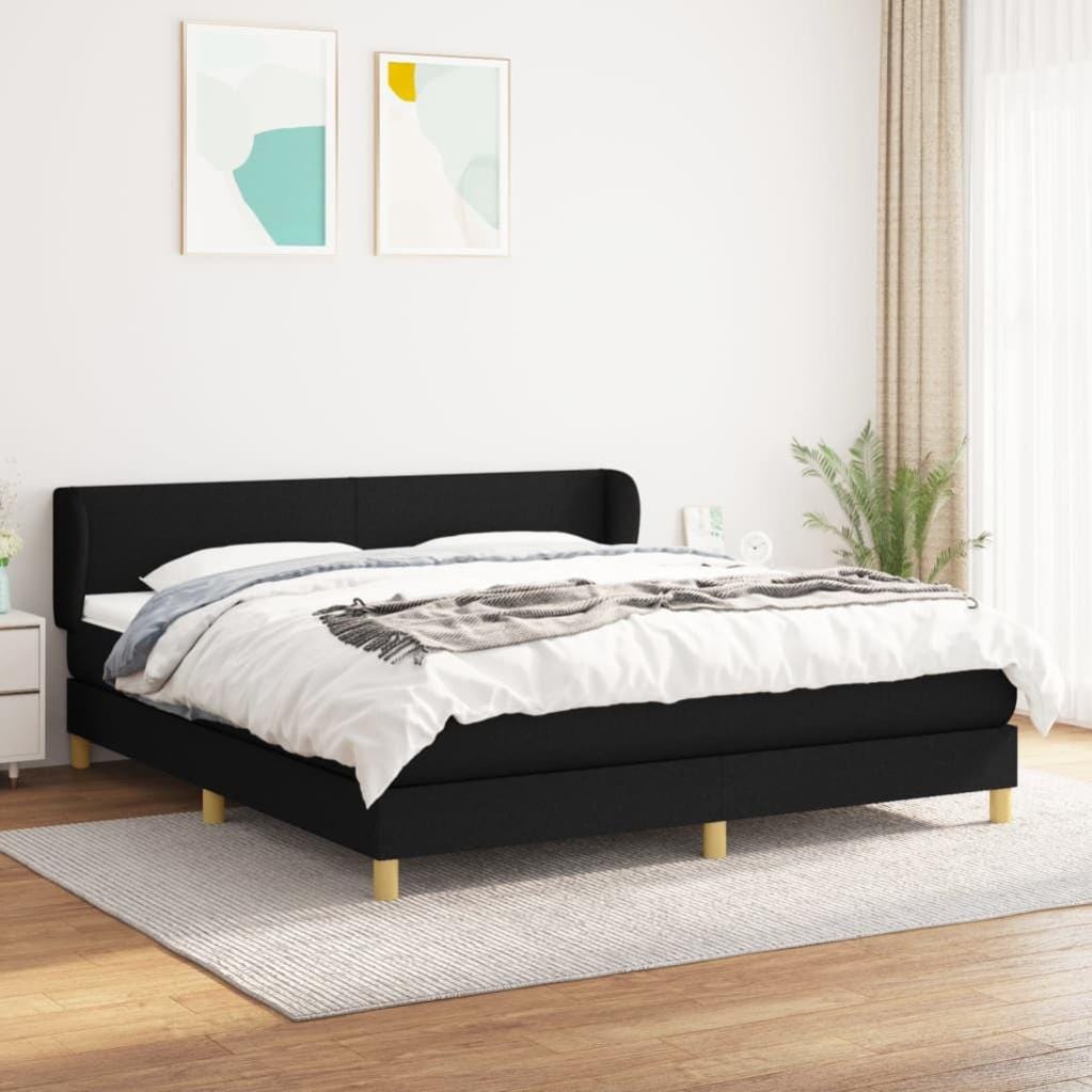 Cama con somier y colchón Negro 160x200 cm Tela
