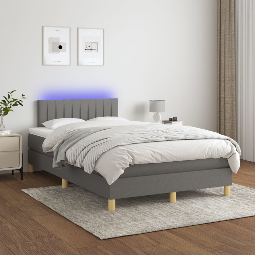 Somier de láminas y colchón y LED Gris oscuro 120x200 cm