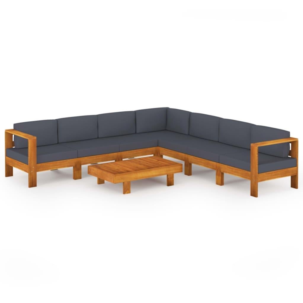Divanetto In Legno Massello Di Acacia Con Cuscini Grigio Scuro - Panca Da Giardino Elegan
