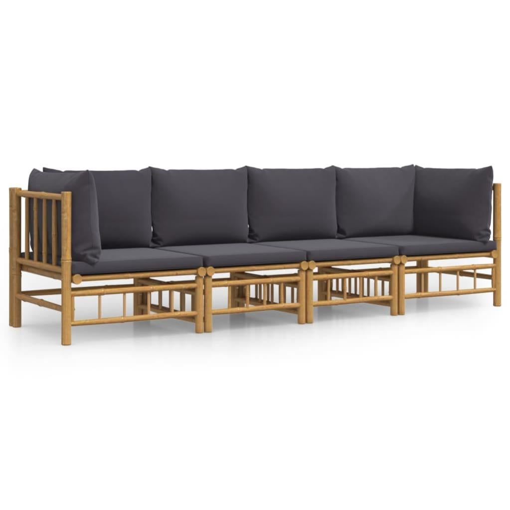 vidaXL Set Salotto da Giardino 4pz con Cuscini Grigio Chiaro Bambù