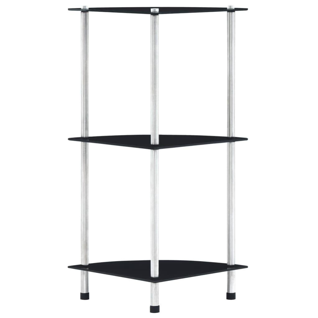 Tidyard Scaffale a 3 Livelli in Vetro Temperato Trasparente/Nero,Mobiletto in Vetro,Mobiletto Soggiorno,Scaffali da Bagno,Mensola Vetro Bagno 40x40x67cm