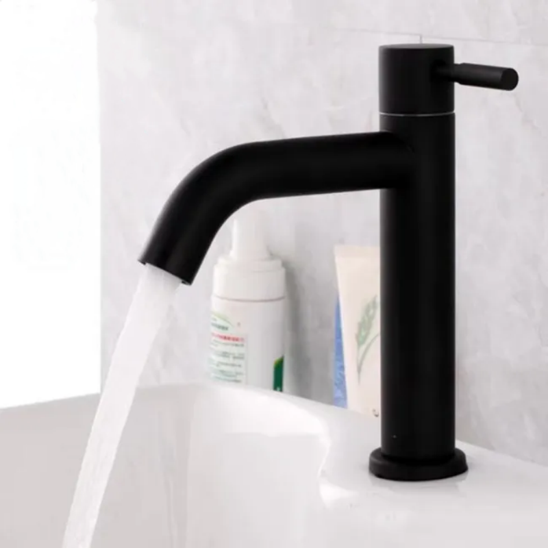 Robinet de lavabo en acier inoxydable 304 - Eau froide - Pour salle de bain  domestique - Monotrou - Avec tuyau d'arrivée d'eau de 60 cm