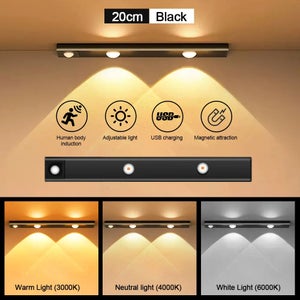 Lampe LED sous meuble 76 LED rechargeable Éclairage d'armoire avec  détecteur de mouvement Batterie USB Éclairage d'armoire Éclairage de cuisine  Capteur bande magnétique Lumière