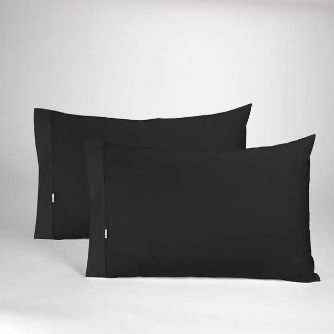 Pack de 2 Fundas de Almohada Polialgodón Color Negro 45 x 90 cm