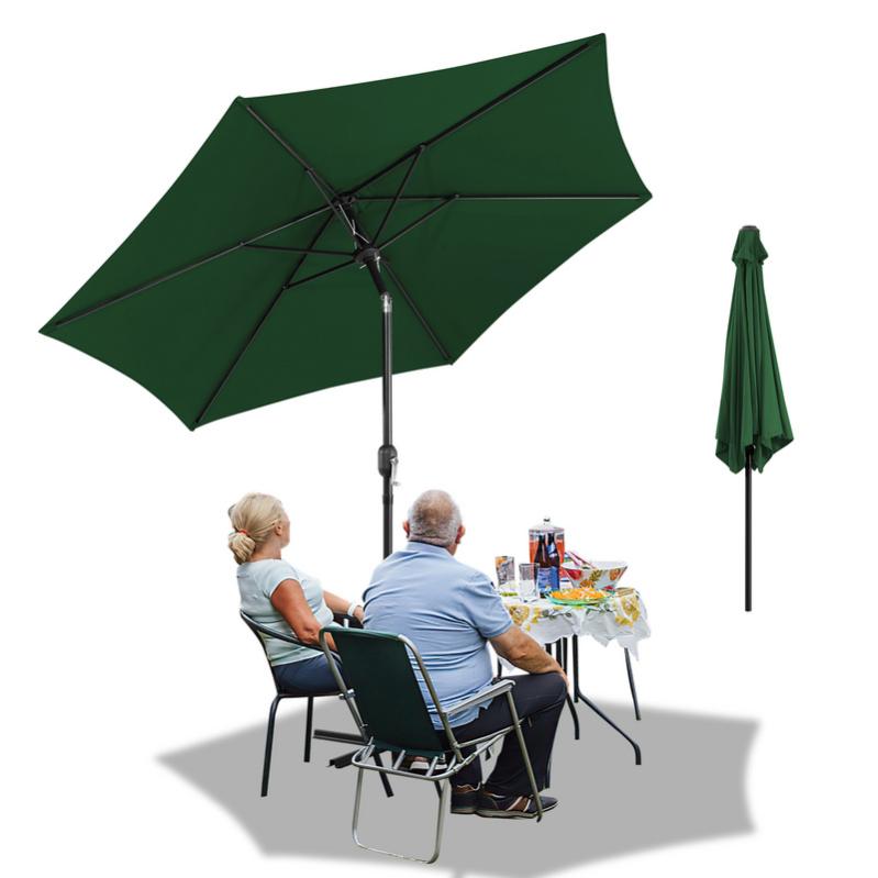 Sunnyglade Ombrello solare da giardino illuminato a LED con 8 stecche/ inclinazione regolabile e sistema di sollevamento a manovella (nero