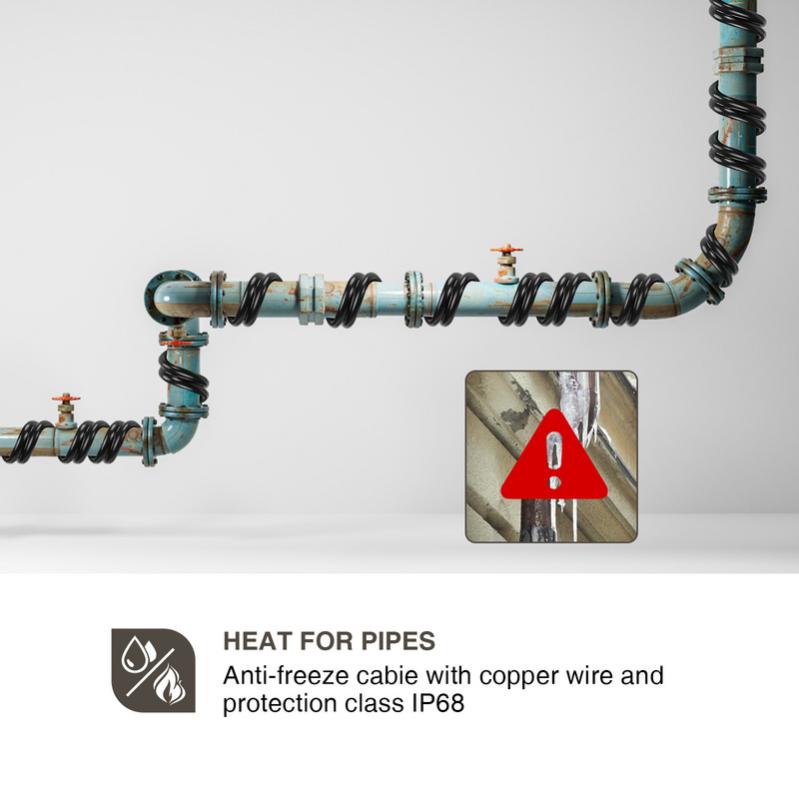Cavi Termici Per Tubi, Ci-Fotto Cavo Di Riscaldamento Autoregolante Con Termostato Incorporato Per Protezione Di Tubi Dell'acqua, Tubi Di Casa In Metallo/Plastica, Abbeveratoi Per Pascoli (3M, 17W/M - Foto 9