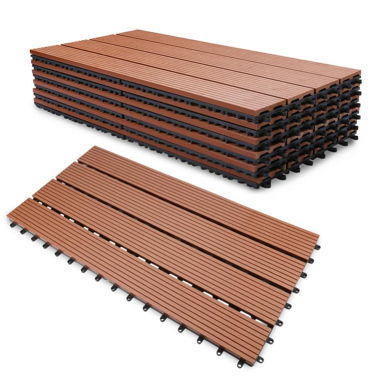 10 Piastrelle WPC Da Giardino 30x30 Cm – Pavimento Ad Incastro In Legno Chiaro, 4 Listelli, 0,9 M²