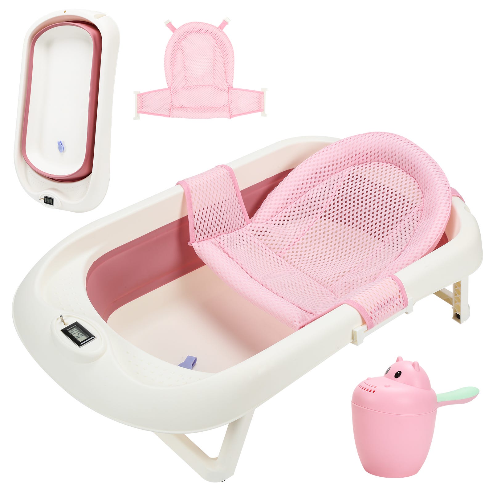 Baignoire Bébé Pliable Baignoire Bébé Ergonomique avec Pieds Antidérapants  pour Bébés et Nouveau-nés (Rose+ Coussin de bain)