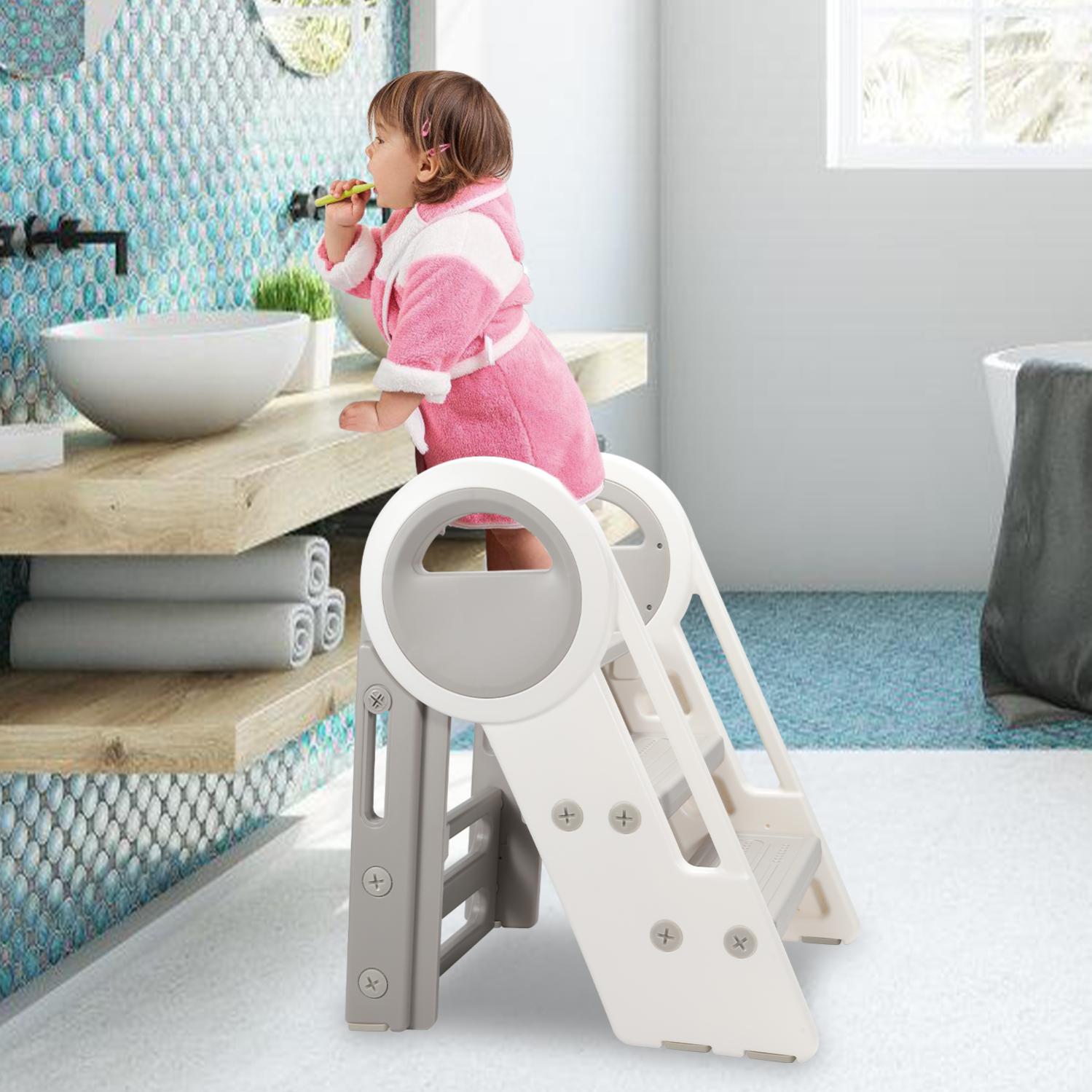 Marchepied Enfant 2 Marches Avec Accoudoirs - Stable, Antidérapant - Pour Cuisine, Salle De Bain - Rose