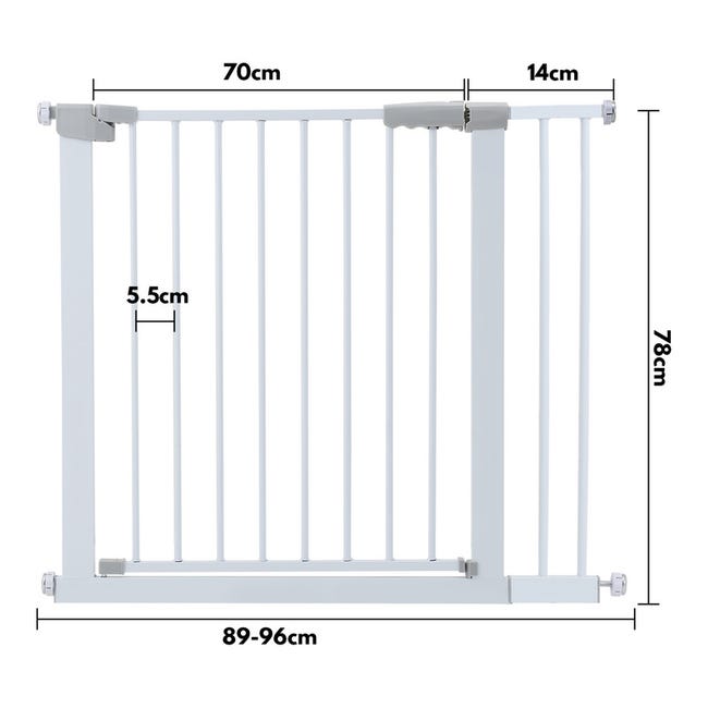 Barrera de seguridad niños metálica para puertas y escaleras con apertura  de 89-96 cm color blanco Metal