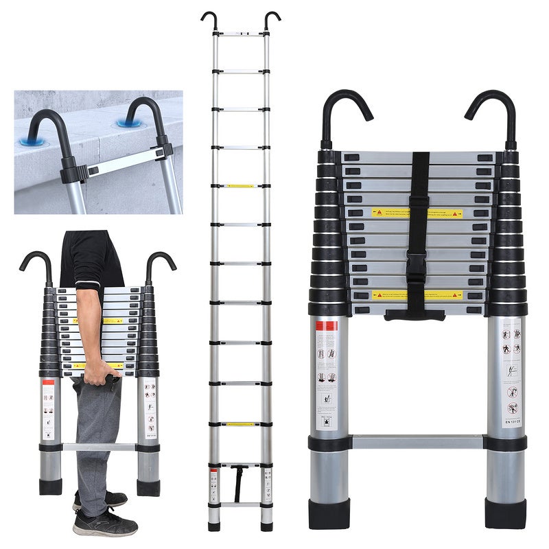 Escada telescópica de extensão de alumínio com gancho Escadas portáteis  multiuso para loft 2 m/2,6 m/2,9 m/3,2 m/3,8 m/4,1 m/4,4 m de altura  (tamanho: 2 m/6,6 pés) Marriage : : Casa