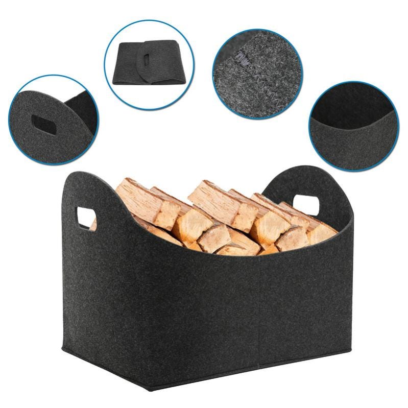 Borsa In Feltro Per Legna Da Ardere - 45x32x40cm, Telaio Metallo, Capacità 30kg - Foto 13