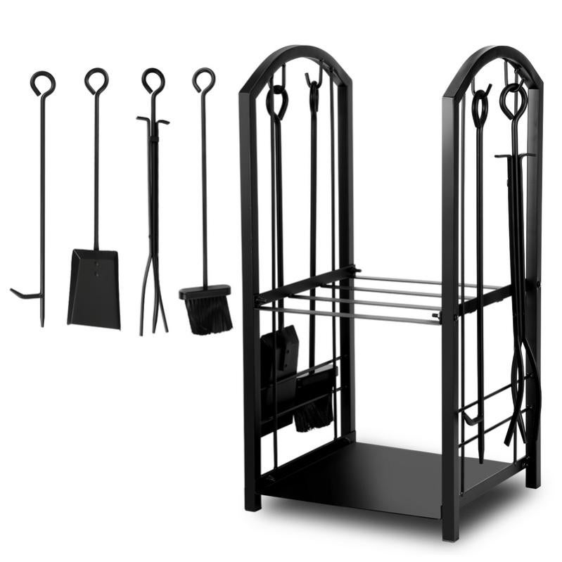 Porta Legna In Metallo COSTWAY - Con Motivi Di Cervi, Base Rialzata, Doppia Impugnatura, Portata 60 Kg, Nero