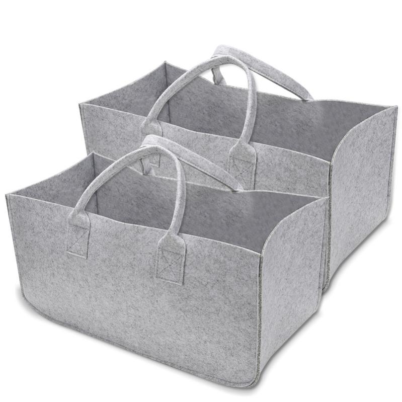 Borsa Portalegna In Feltro Extra Large 53x40x30cm - Cestino Pieghevole Per Camino, Giornali E Giocattoli