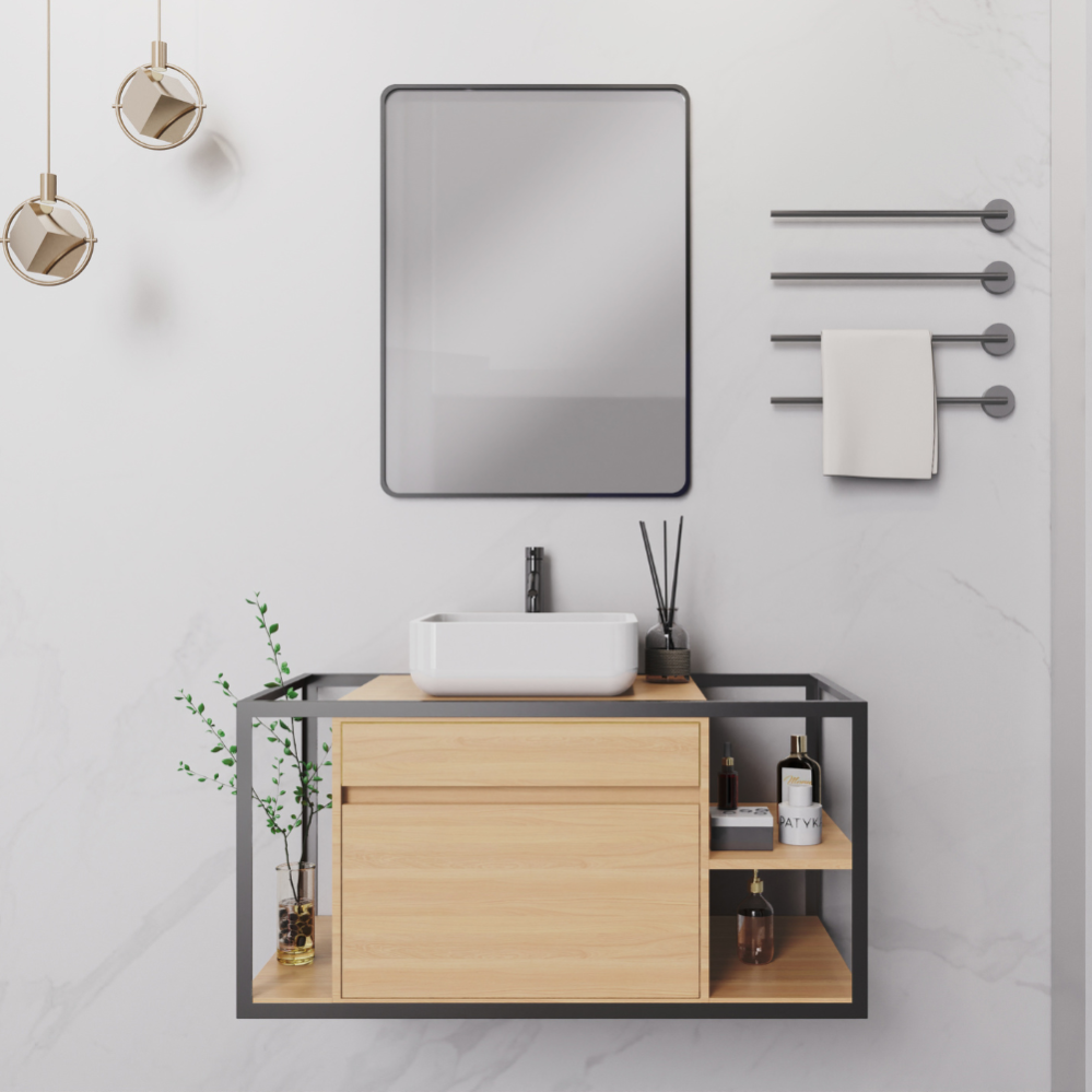 trendteam smart living - Mobile sottolavabo su ruote - Bagno - PureBliss - dimensioni 80 x 64 x 42 cm - colore rovere Evoke con scanalature nere - 233730142