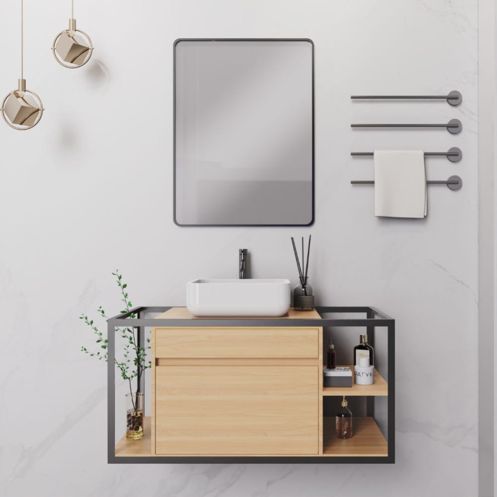 trendteam smart living - Mobile sottolavabo su ruote - Bagno - PureBliss - dimensioni 80 x 64 x 42 cm - colore rovere Evoke con scanalature nere - 233730142 trendteam smart living - Mobile sottolavabo su ruote - Bagno - PureBliss - dimensioni 80 x 64 x 42 cm - colore rovere Evoke con scanalature nere - 233730142