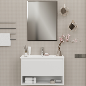 Kiamami Valentina Mobile Bagno con cassetti 100cm lavabo e Specchio Bianco  Lucido