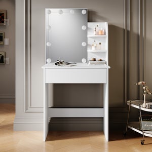 Coiffeuse Design - Miroir Led Intégré - 2 Tiroirs + 1 Organisateur -  Tabouret Inclus à Prix Carrefour