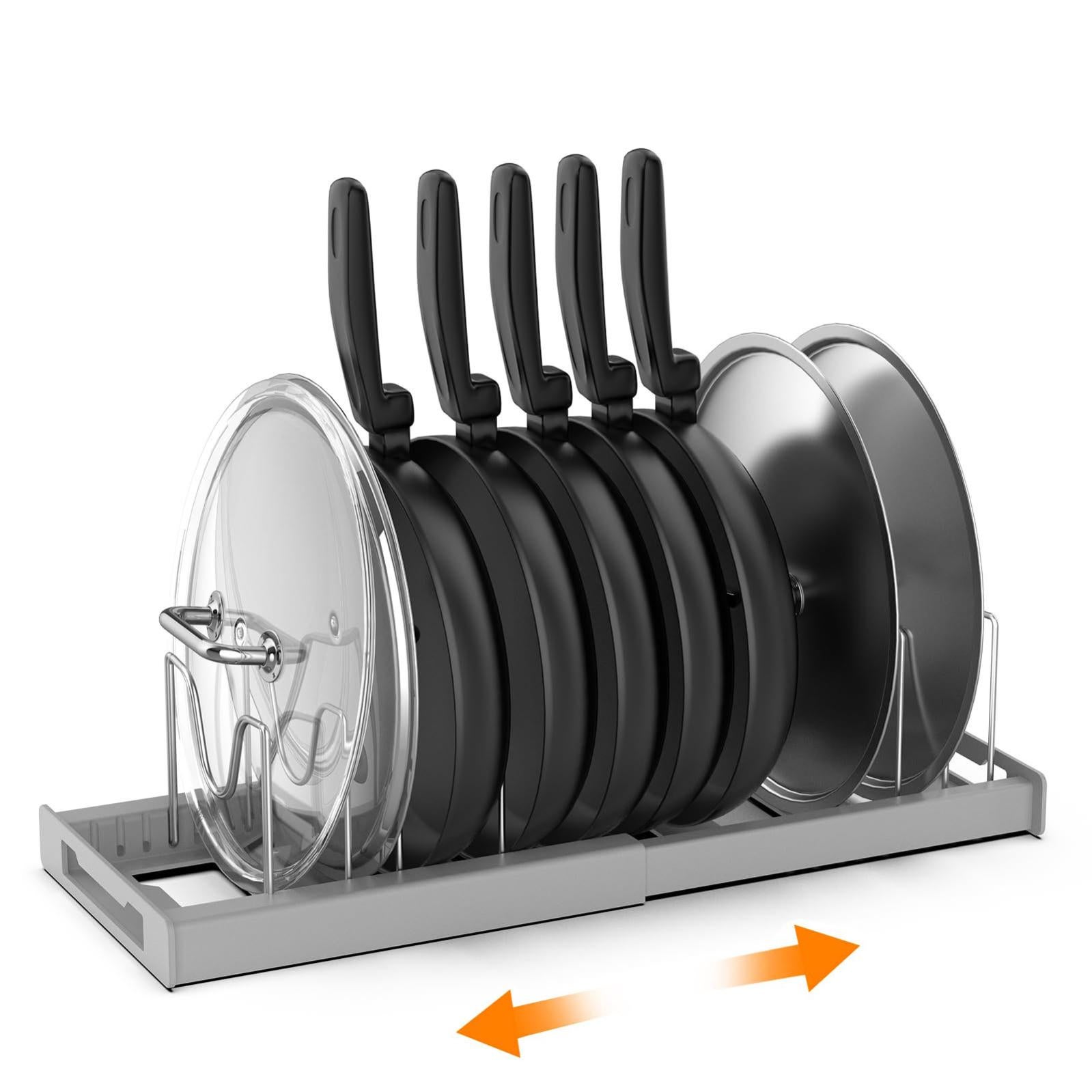 Porte-couvercle de casserole extensible en acier inoxydable,organisateur  d'ustensiles réglables,7 supports de [E144552424]