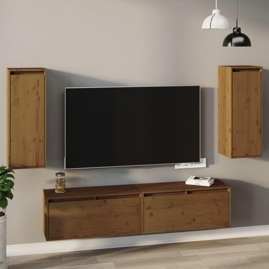 Tavolo Rotondo In Legno Di Pino Massello | Diametro 80 Cm, Altezza 75 Cm, Colori Miele, Noce E Bianco