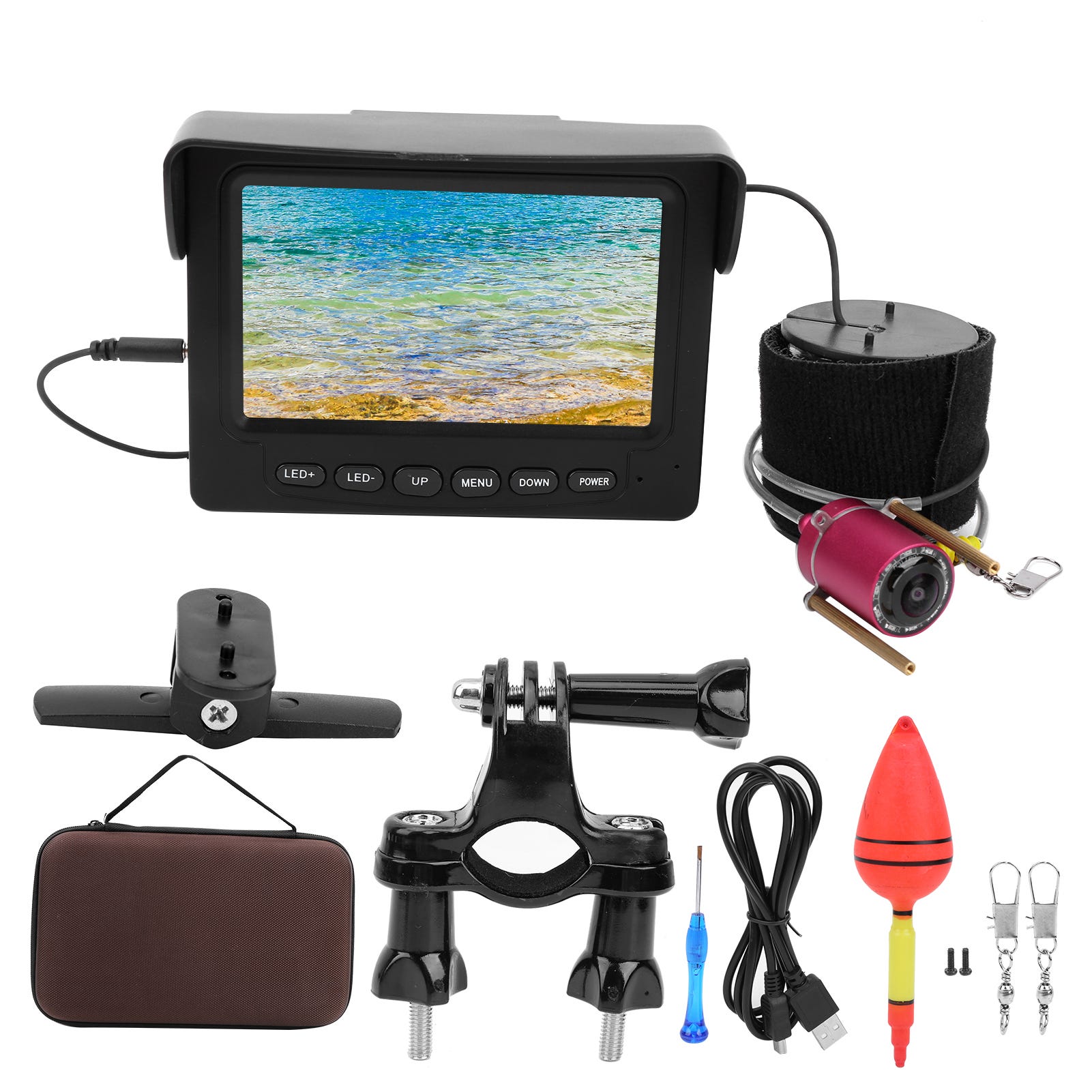 Fotocamera subacquea per pesca subacquea HD da 4,3 pollici, schermo TFT a  colori, 1200 TVL, 10 LED