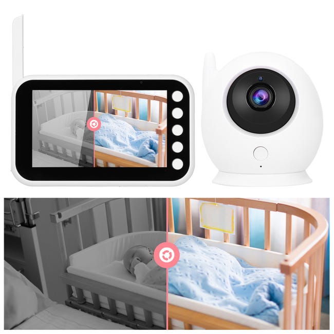 Cámara de vigilancia para bebés wifi de 4,5 pulgadas, 8 LED infrarrojos,  audio bidireccional, recordatorio de sincronización