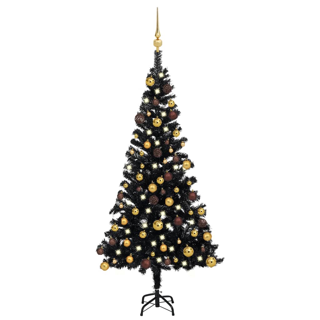 Albero Di Natale Con Palline Nere Albero di Natale artificiale preilluminato e palline nere 120 cm in PVC
