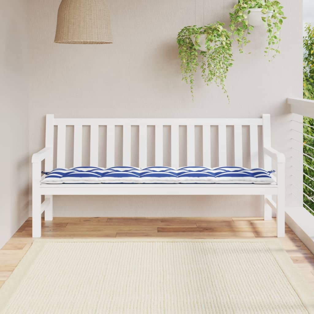 Cuscino per panca da giardino a righe bianche e blu 180x50x7 cm