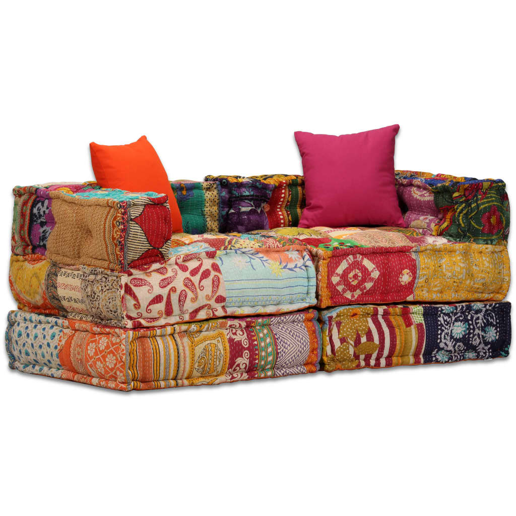 Set Divano Poltrona Pouf Tessuto Patchwork