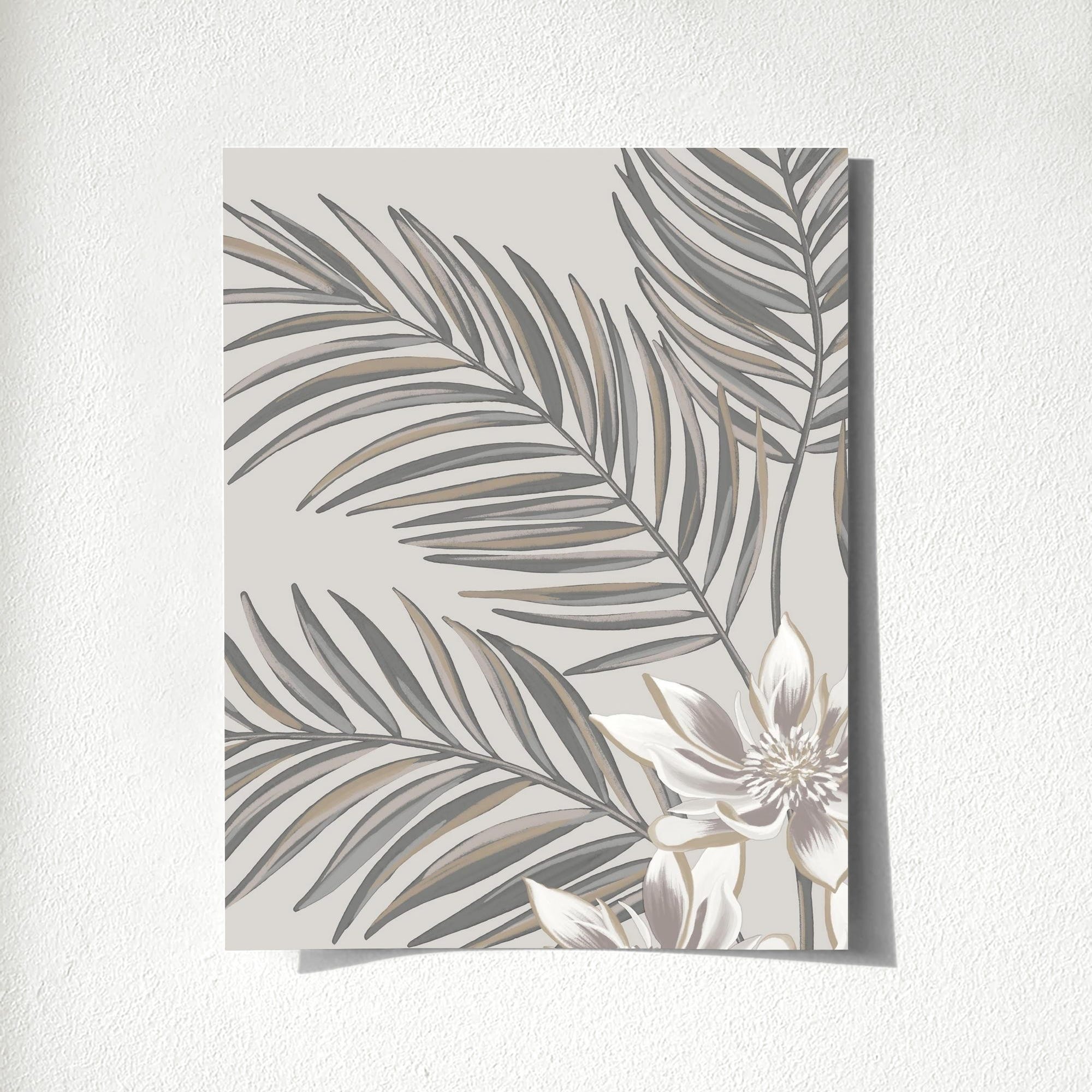 Muestra DIN A4 de Papel pintado lavable tropical de hojas de palmera y  platanero fondo blanco - Maldivas Tropical 680937 de GAULAN