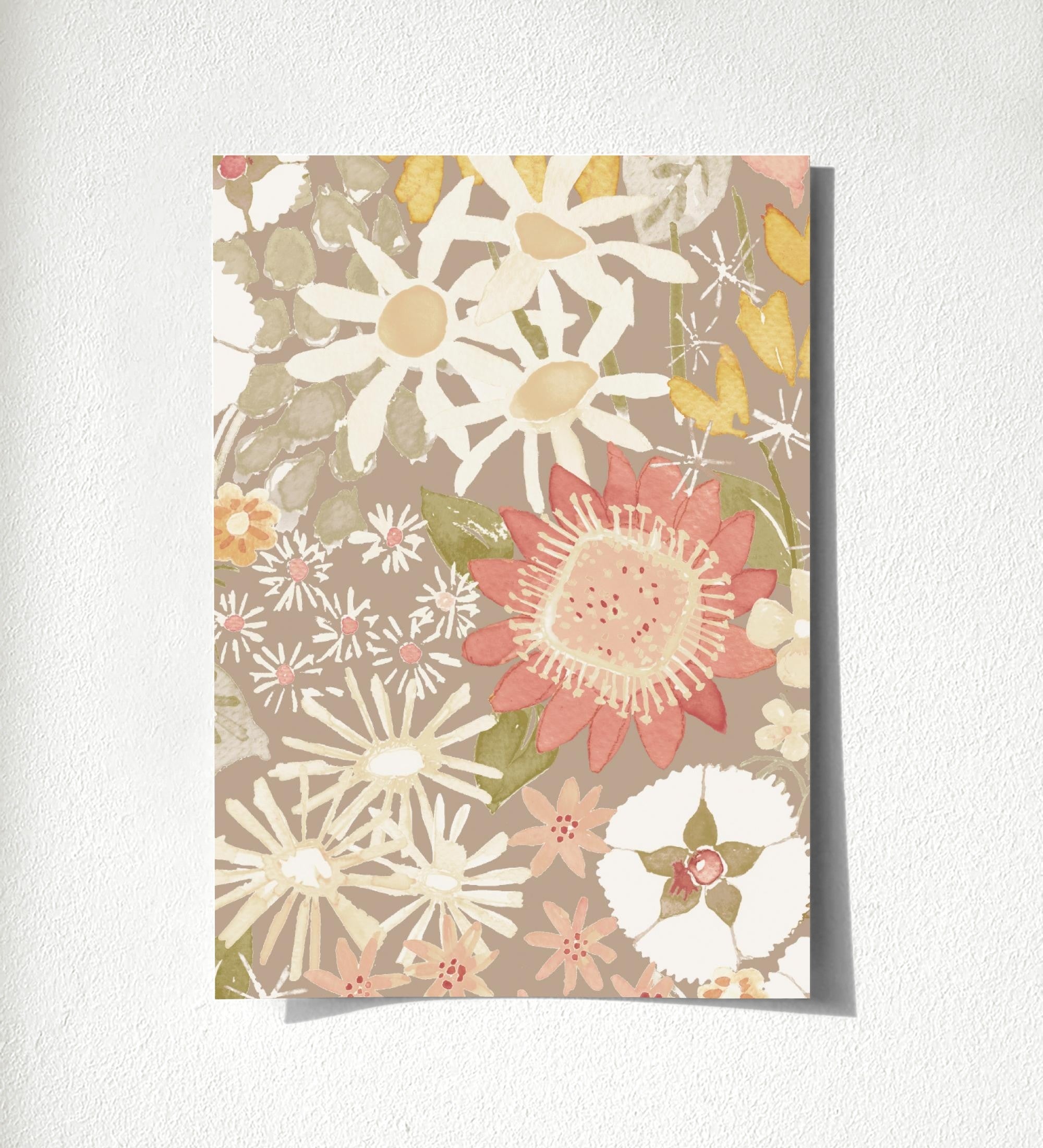 Chantillon Din A De Papier Peint Vinyle Jardin De Fleurs Fond Couleur Taupe Style Botanique