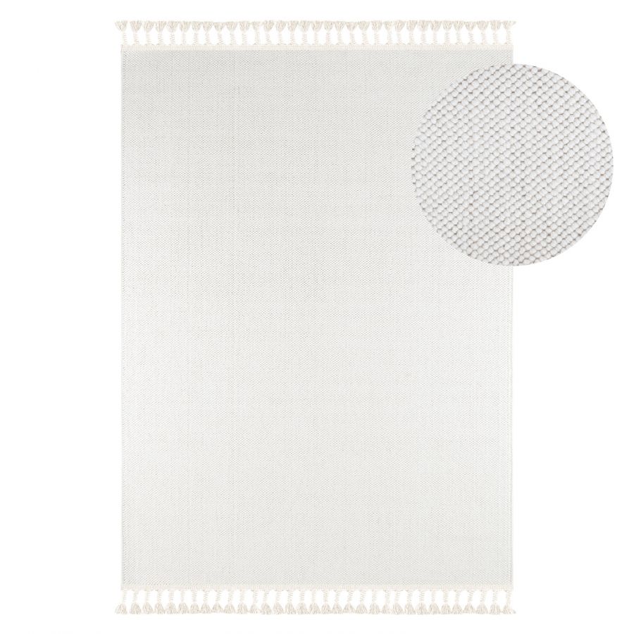 Tapis tissé effet laine blanc EFES 03