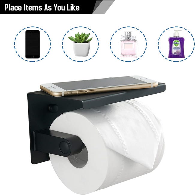 IDIMEX Porte-papier toilette ONA avec brosse, dérouleur papier WC, support  pour papier toilette en métal noir et socle en verre trempé noir pas cher 