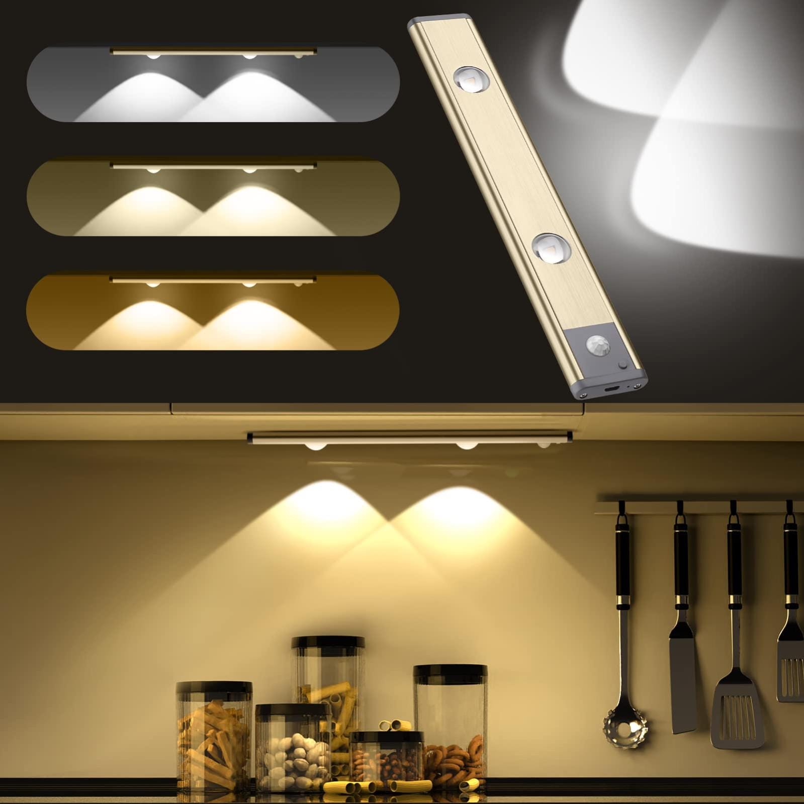 Lámpara Led con Sensor de movimiento, luz nocturna magnética para debajo  del gabinete, armario y cocina