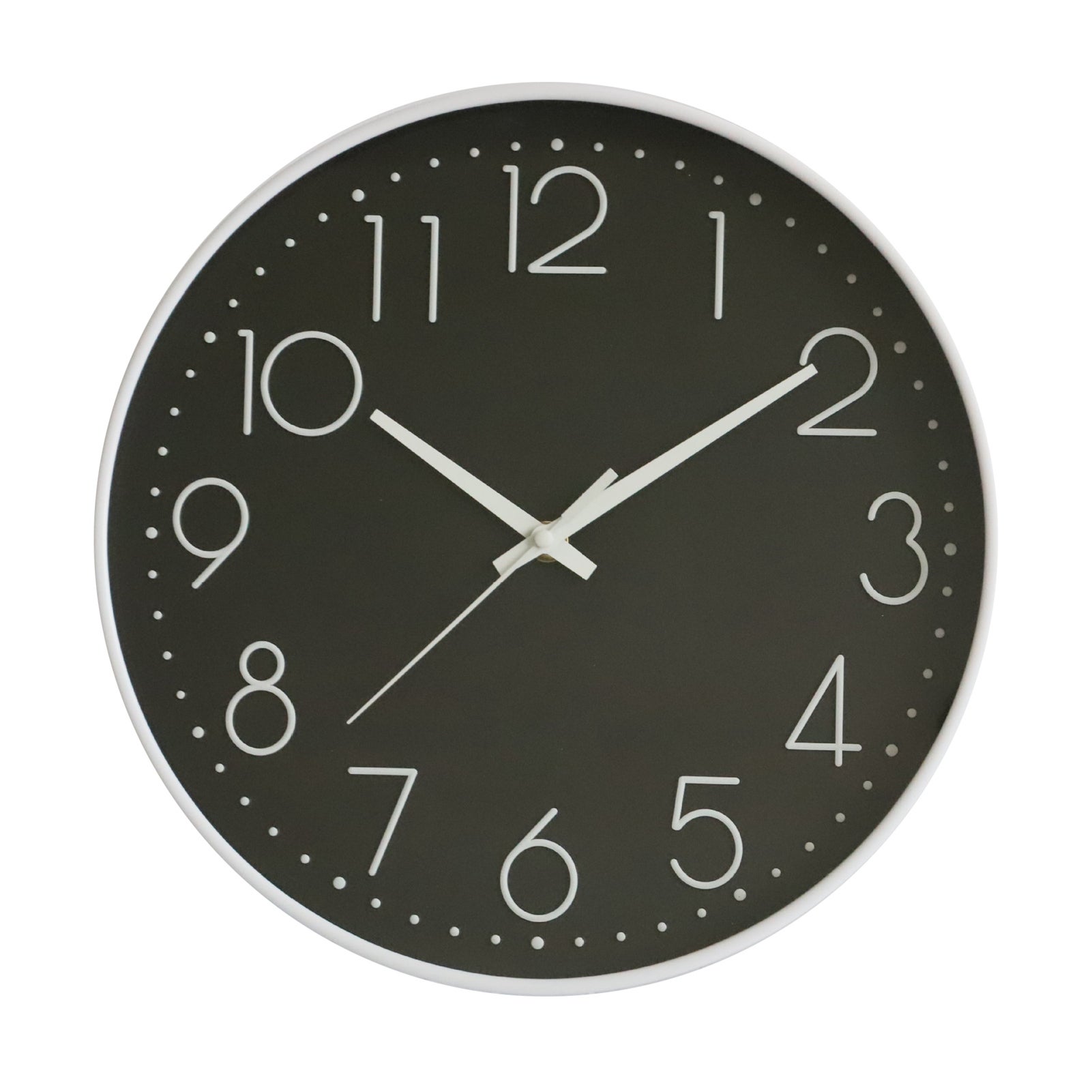 Orologio da parete silenzioso da 20 cm, facile da leggere, cornice bianca,  sfondo nero