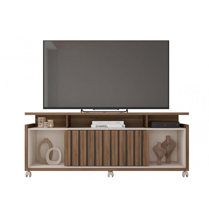 Mueble de TV con Ruedas, Mesa para TV Flotante con 1 Puerta y Múltiples  Estantes de Almacenamiento, Color Miel 160x63x38,5 cm