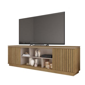 Mueble tv suspendido 2 abatibles y 2 estantes - l180 cm marrón