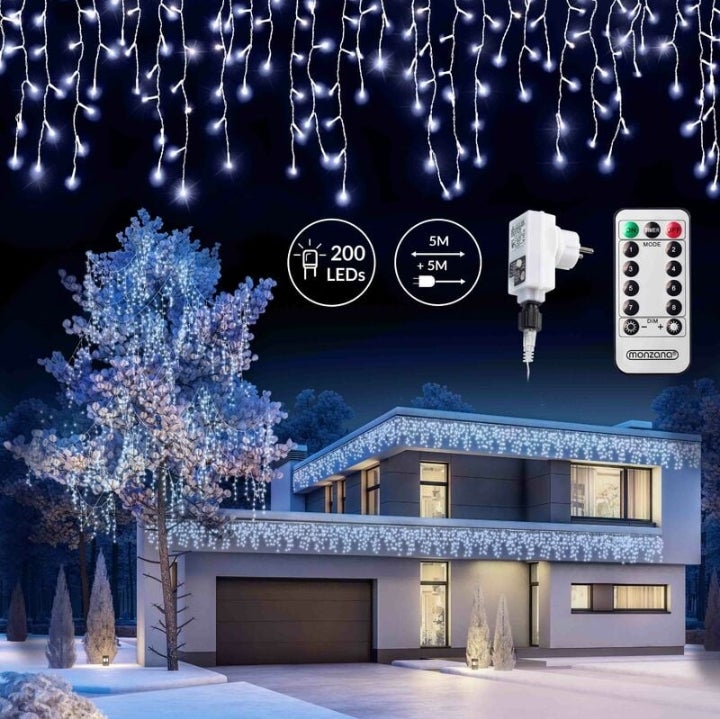 Guirlande lumineuse 200/400/600 LED avec télécommande fonction timer  options 400 LED blanc chaud avec
