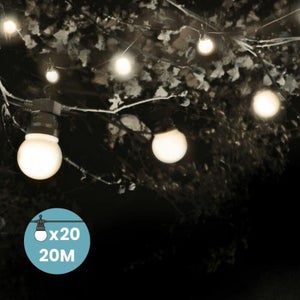 Guirlande guinguette 10 ou 20 ampoules LED 8m fil blanc blanc chaud 2700k -  RETIF