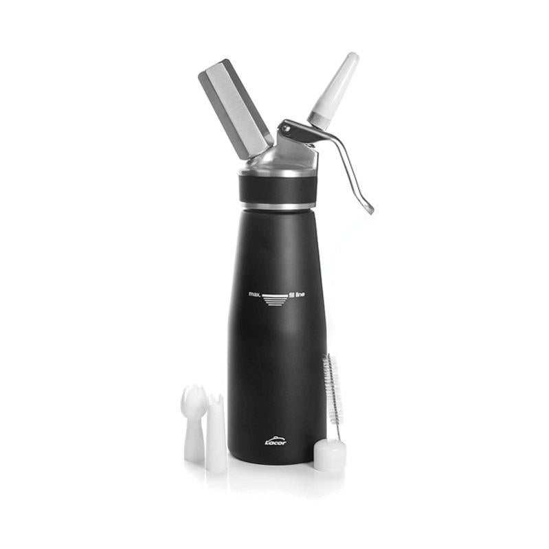 B-ARS Siphon Chantilly Cuisine Aluminium Noir 500 ML Avec Buses INOX - Crème Fouettée Et Décorations