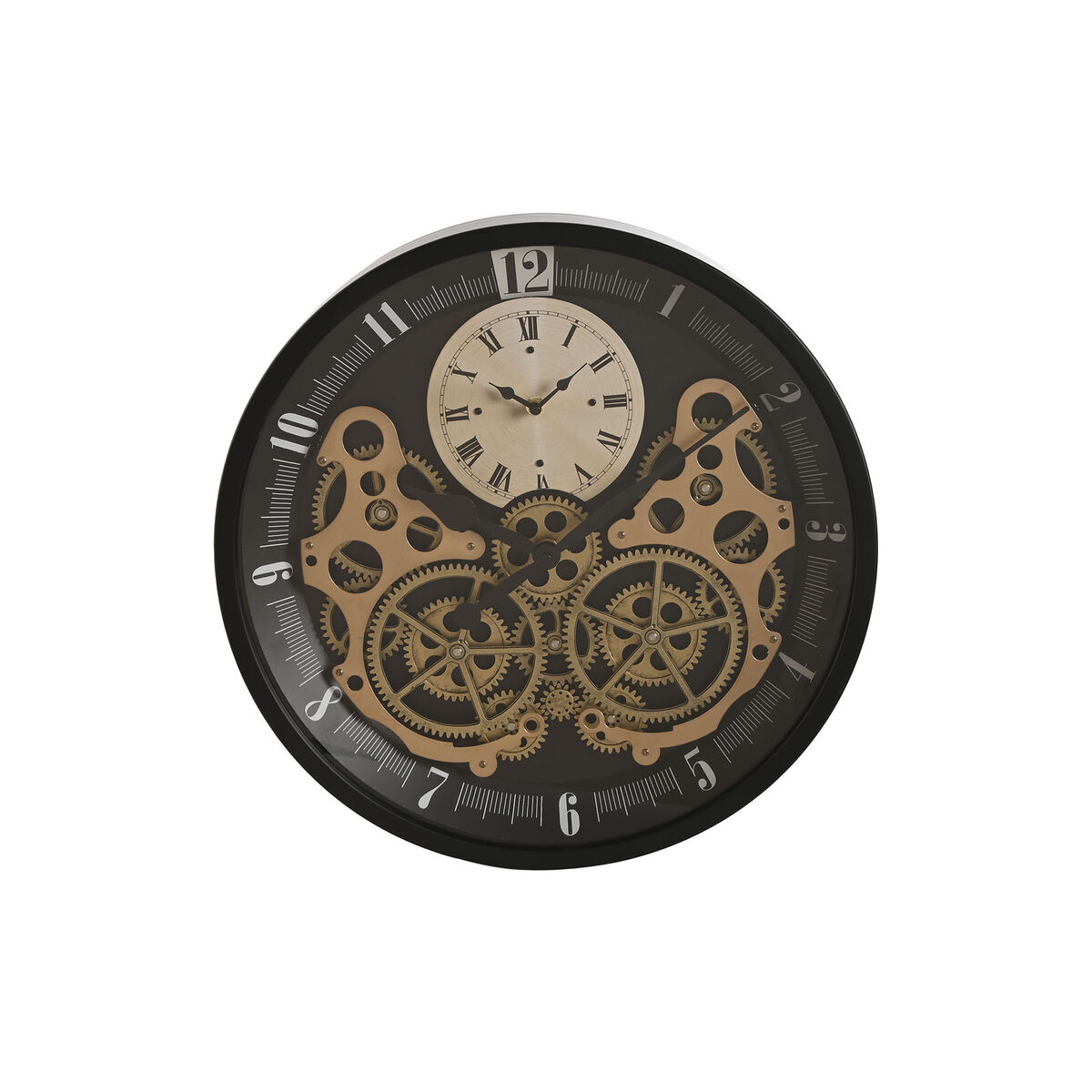 Reloj de pared home esprit negro dorado metal cristal engranajes 46 x 7,3 x 46 cm
