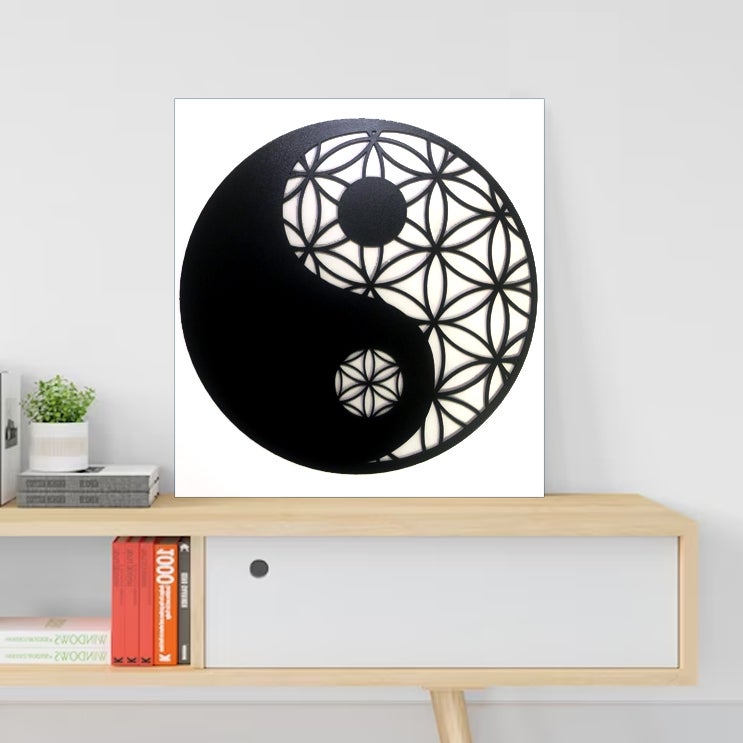 Panel decorativo yin yang de madera para pared - escultura en madera de pared - cuadro original hogar - 40 x 43 cm