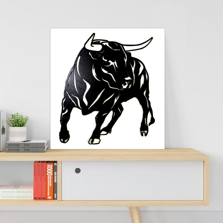 Panel decorativo toro bravo de madera para pared - escultura en madera - arte de pared - cuadro original hogar 40 x 43 cm