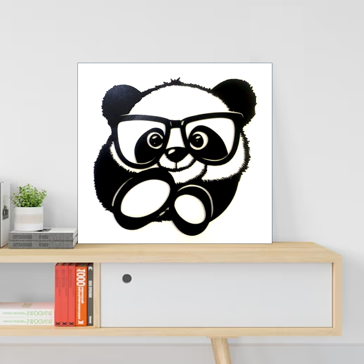 Panel decorativo oso panda con gafas para pared - escultura en madera de pared - cuadro divertido casa y hogar - 40 x 43 cm