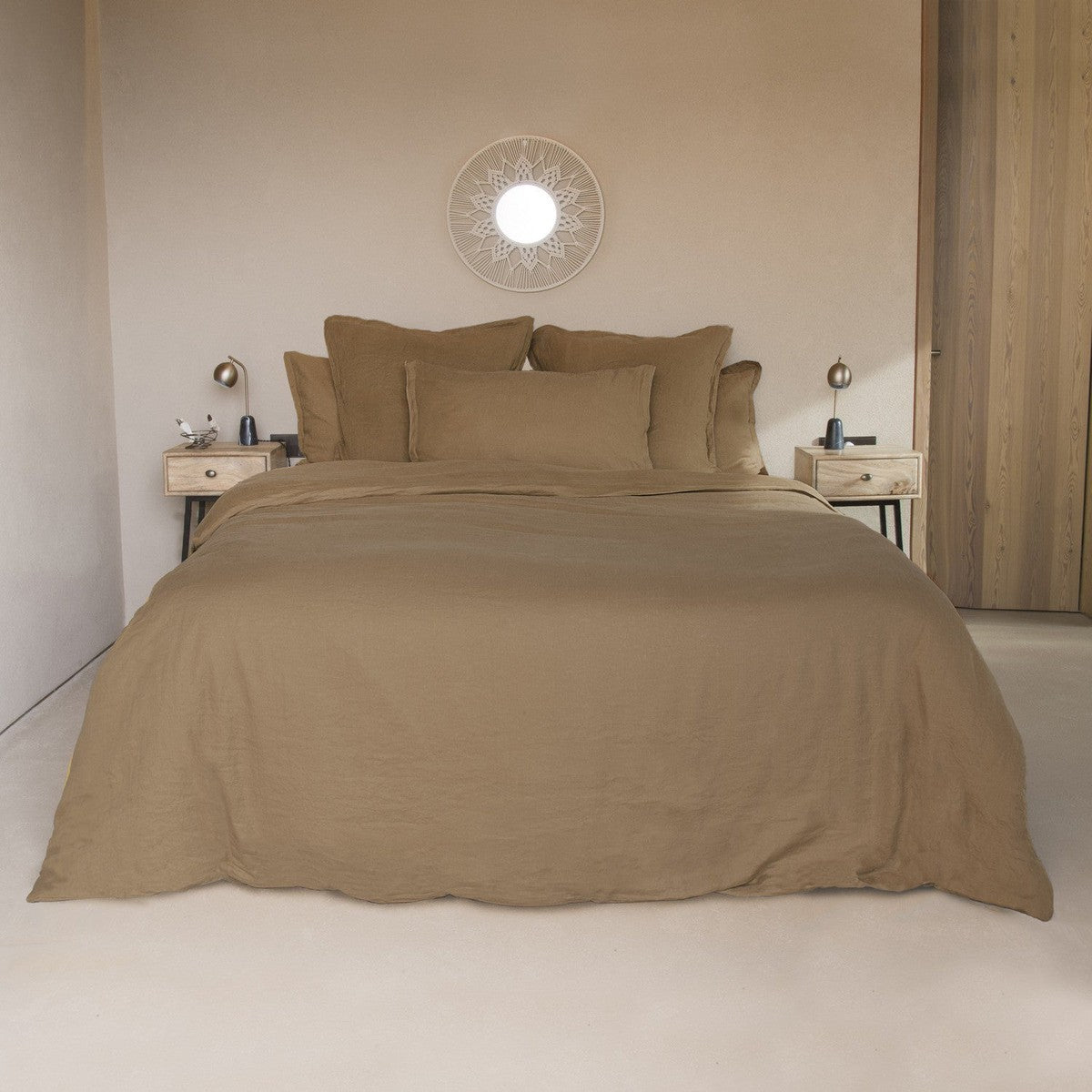 Housse de couette simple 135x200/80x80 lin lavé caramel | Leroy Merlin