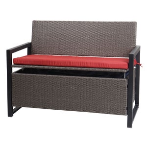 Banc de jardin en bois d'acacia sombre et coussin d'assise gris 120 cm avec  rangement SOVANA 