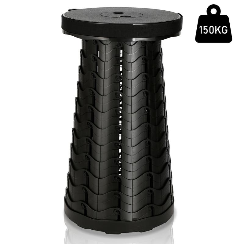 Tabouret Pliable Portable Télescopique 150 Kg – Noir – Idéal Camping, Pêche, Barbecue